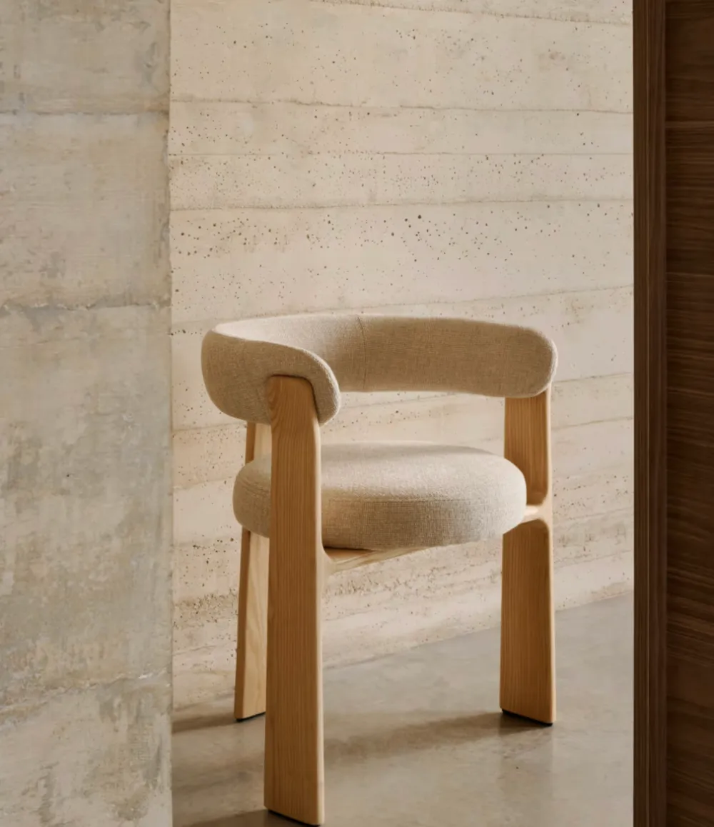 Upholstered Chenille Ash-Wood Chair