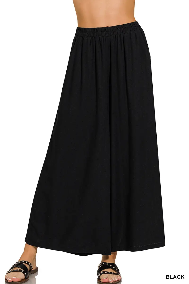 Refined Woven Pleated Linen Wide Leg Pants
