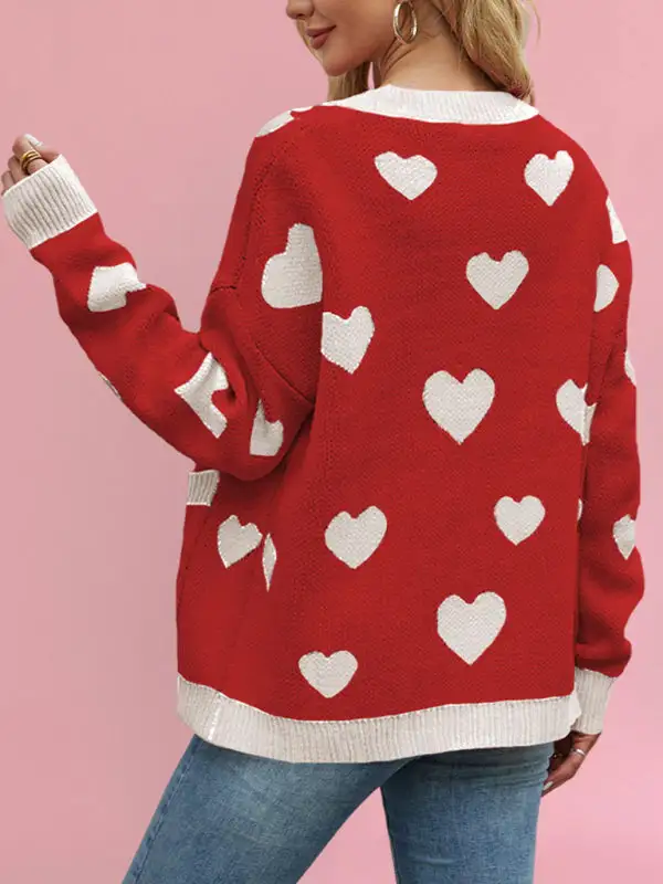 V-Neck Knit Pocketed Knit Jacket