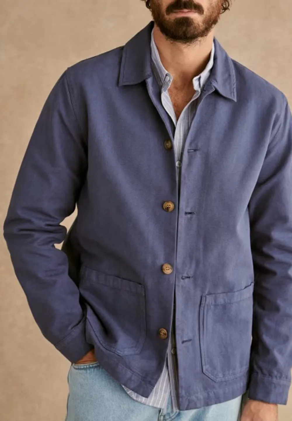 Vintage Blue Cotton Blend Casual Chore Jacket