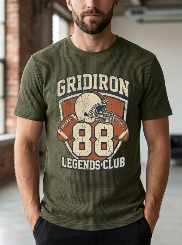 Men's Spirit Inspired Football Gridiron Ball Crew Neck Graphic T-Shirt