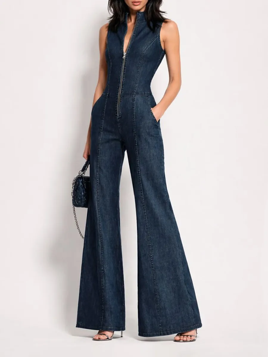 Ariana Sleeveless High-Neck Denim Jumpsuit