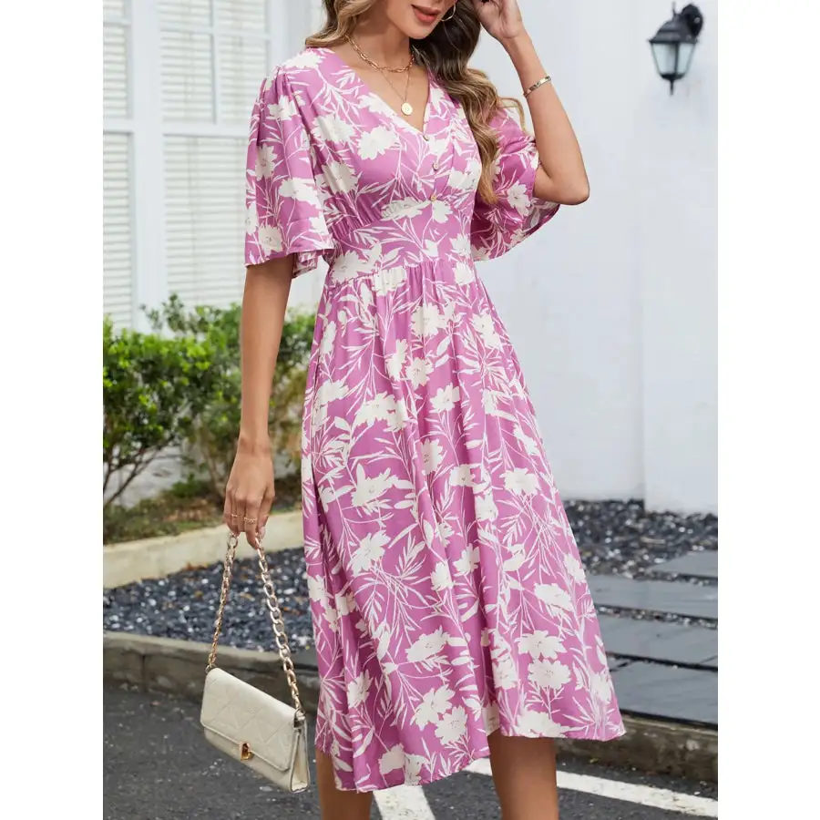 Flutter Sleeve V-Neck Summer Midi Dress