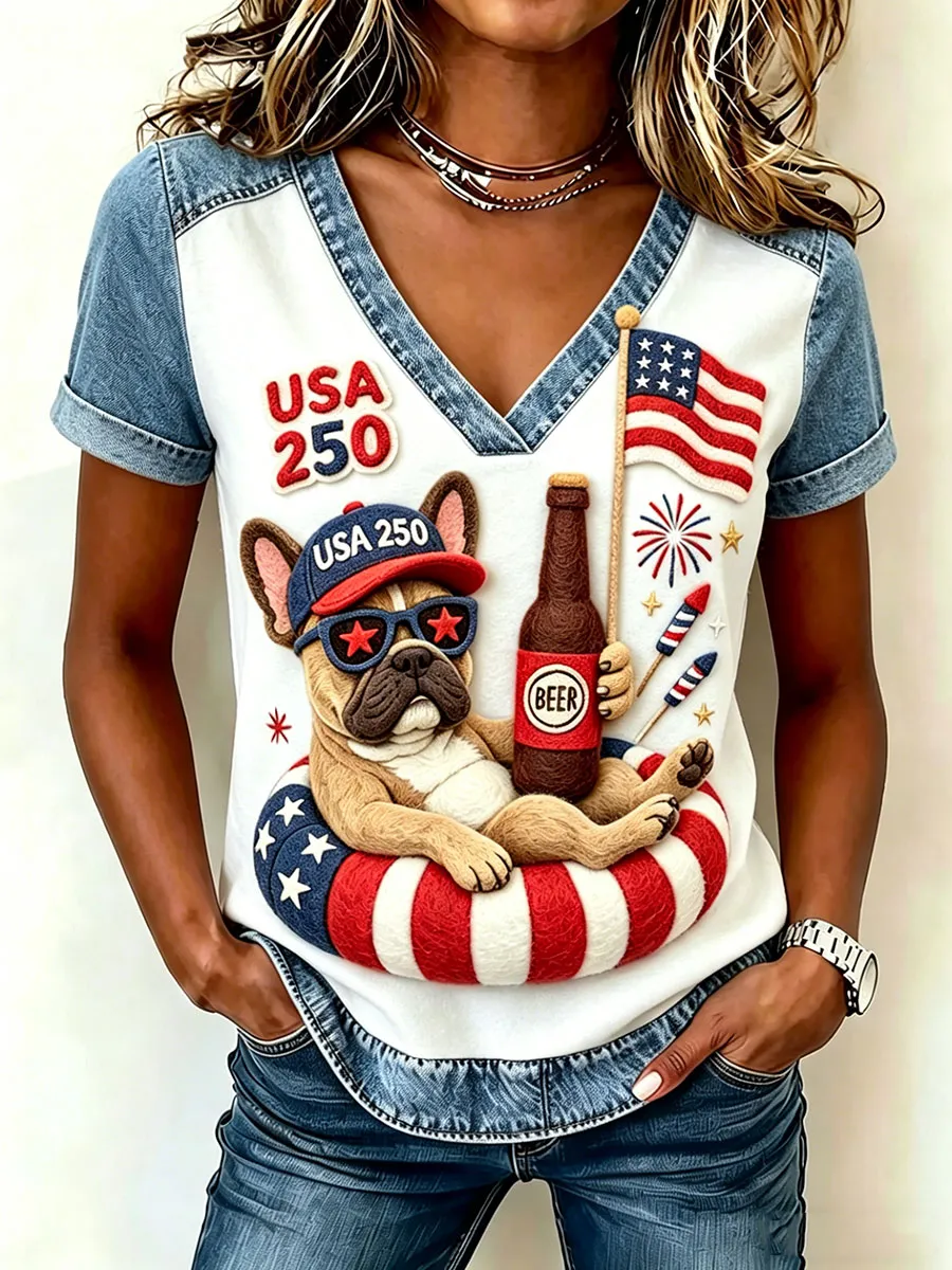 Women's 250th Anniversary American Puppy Print T-Shirt