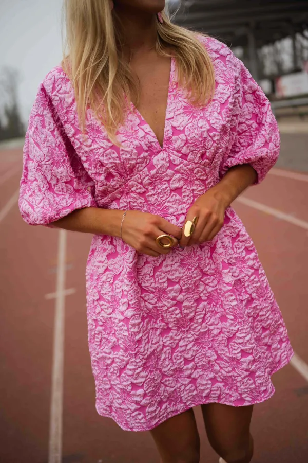 V Neck Cinched Waist Mini Dress