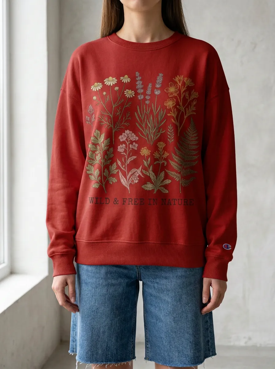 Women's Nature Lover Wildflower Botanical Printed Sweatshirt