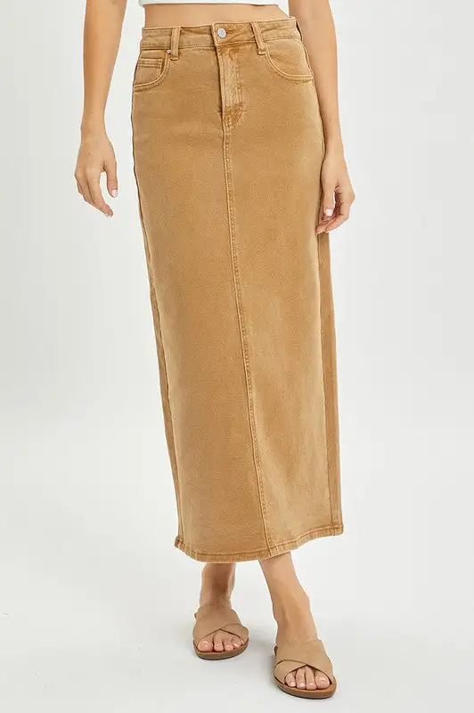 High Rise Back Slit Maxi Skirt