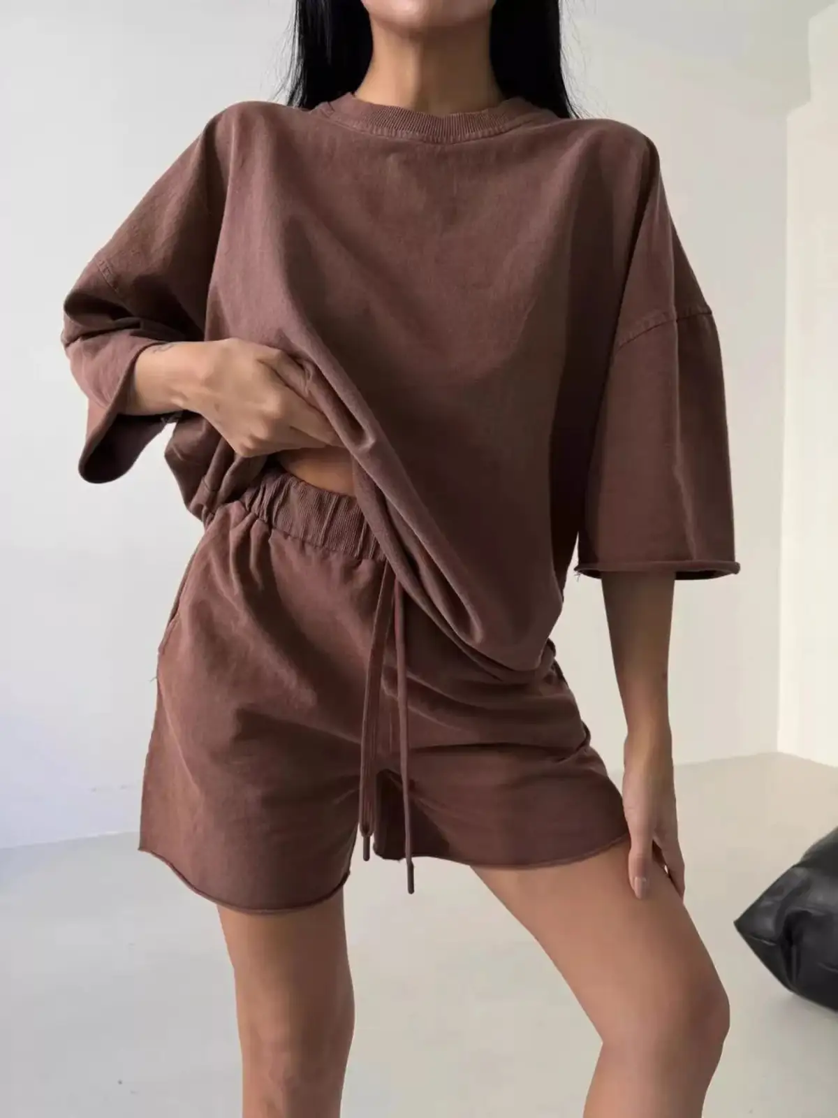 Relaxed Refined Drawstring Tee and Shorts Matching Set