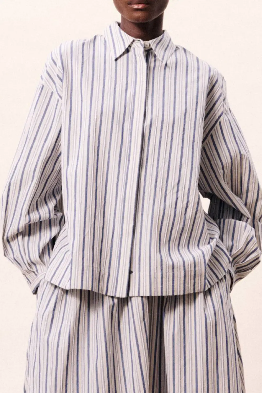 Striped Button Front Collared Oversized Shirt