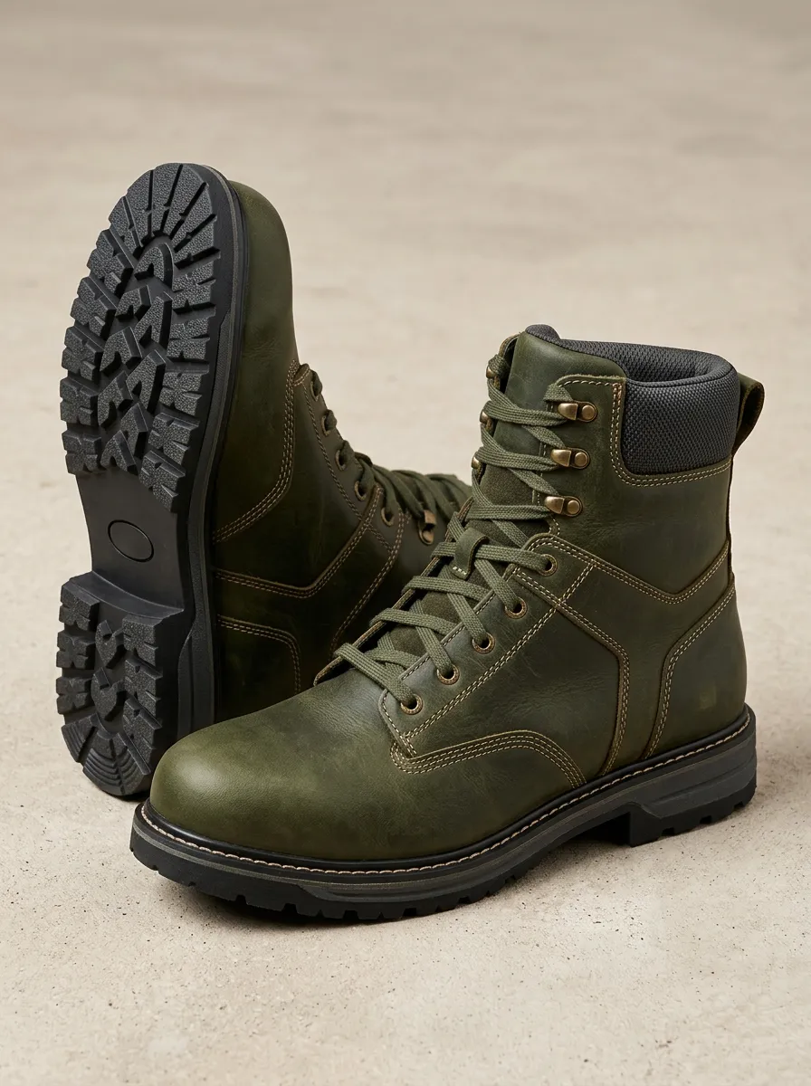 Unisex Leather Waterproof Print Work Boots
