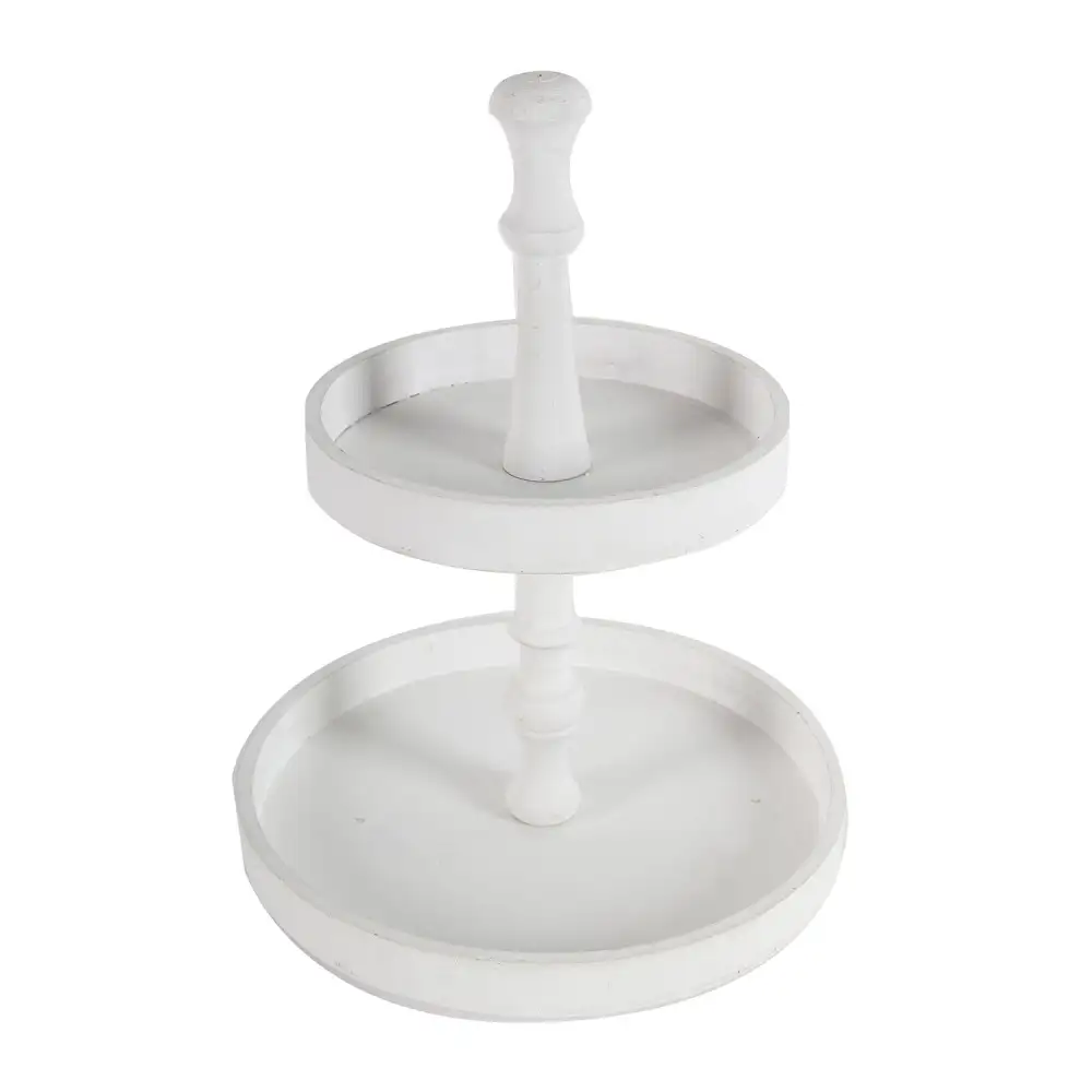 Two-Tiered Round Wooden Tray