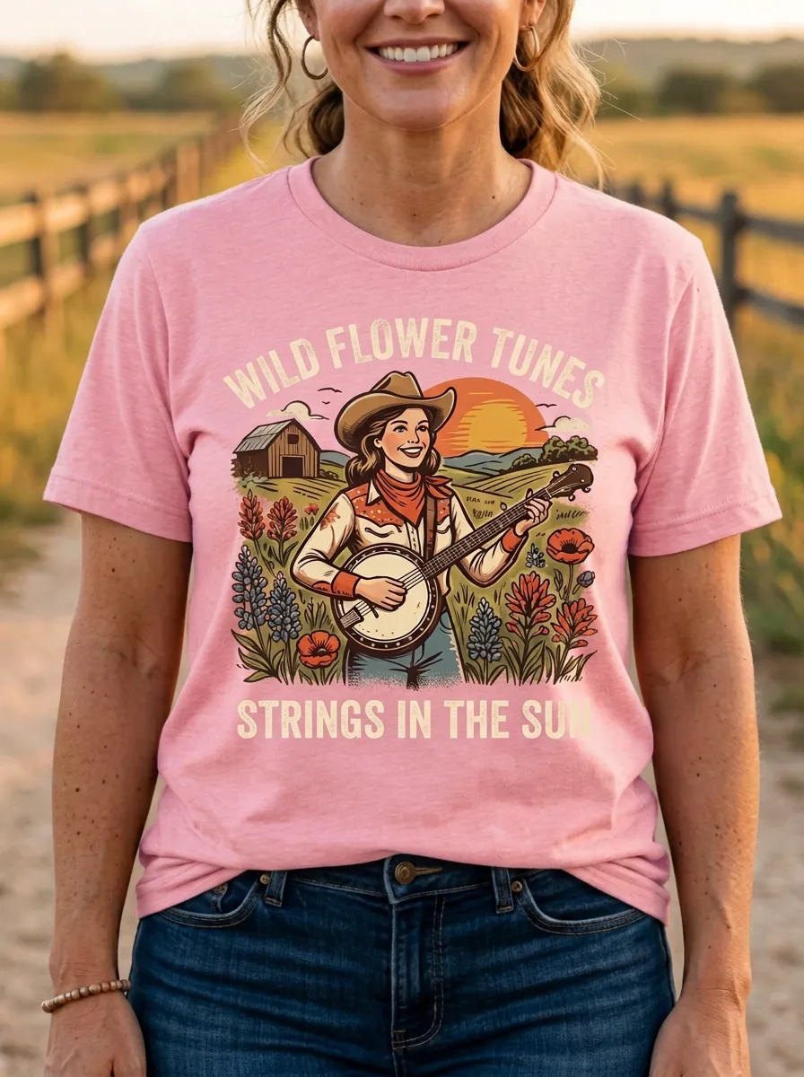Banjo Wildflower Women's Country Music Casual T-Shirt
