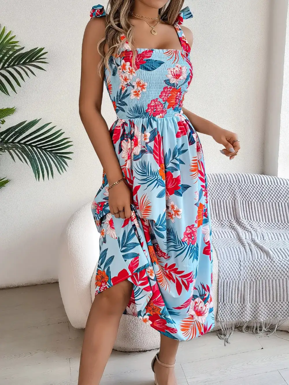 Smocked Floral Midi Dress