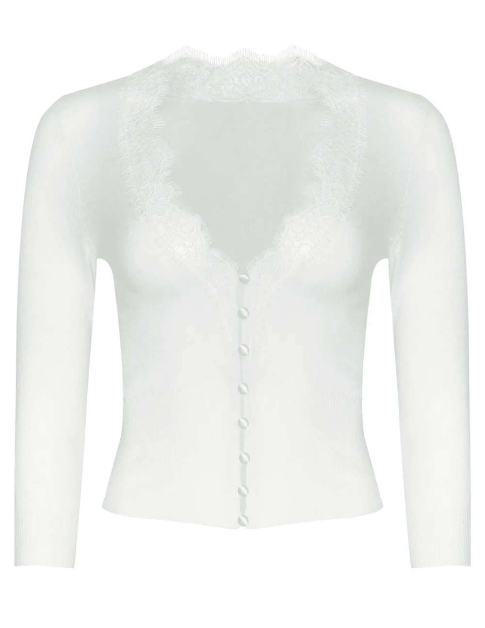 Classic Silk-Blend Button-Front Slim-Fit Lace-Trim Cardigan