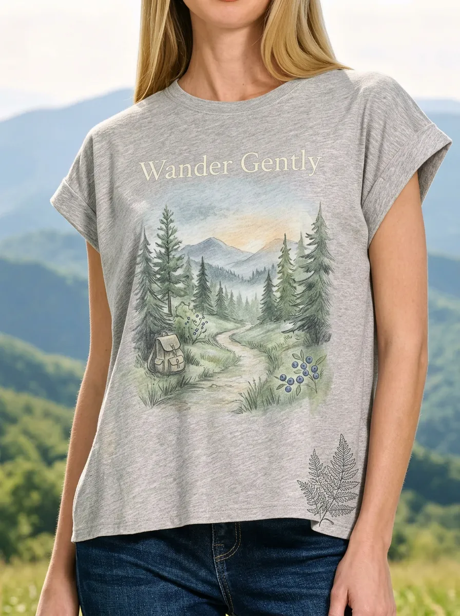Women's Nature Hiking Wander Gently Forest Landscape Printed T-shirt