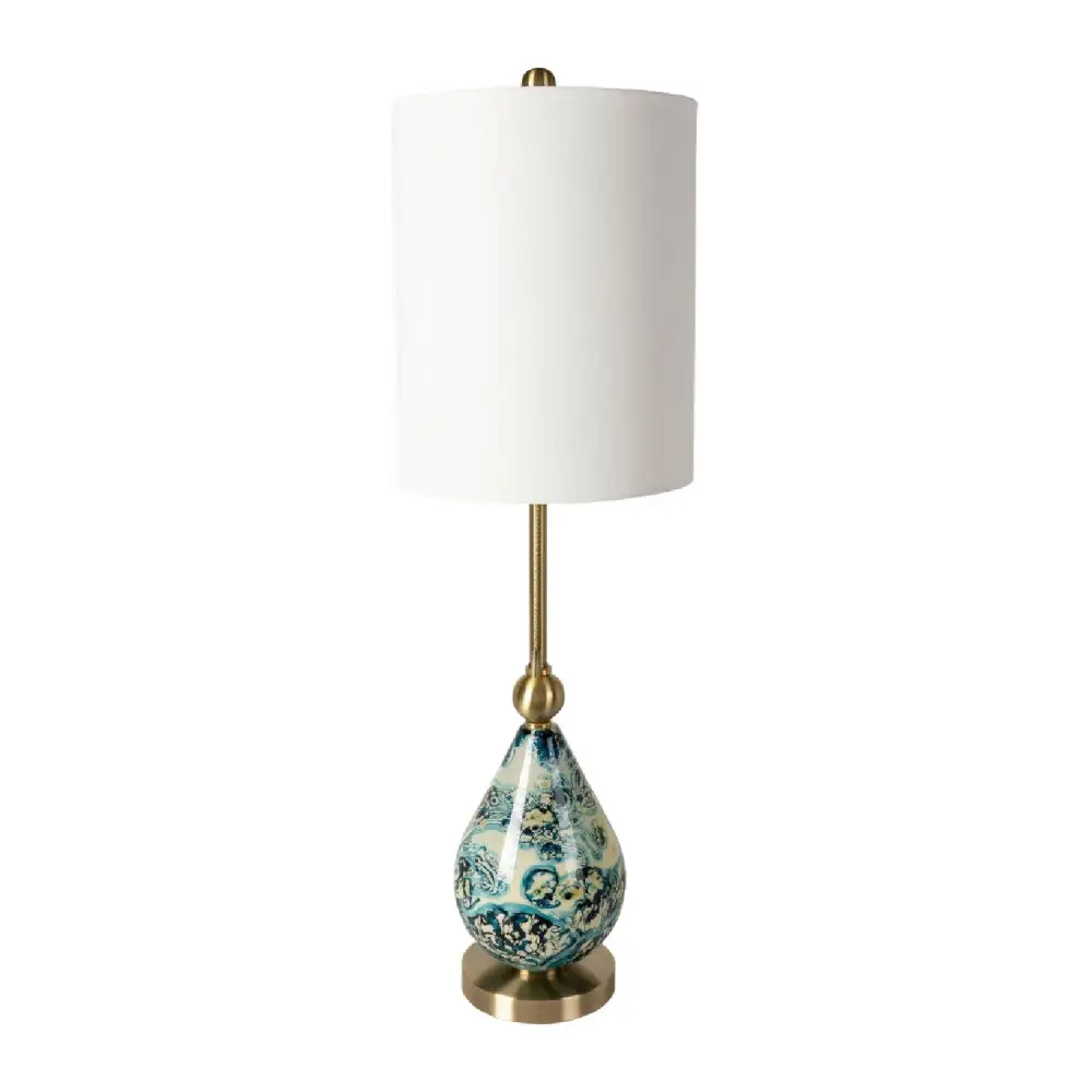 Painted Glass Metal Linen Table Lamp
