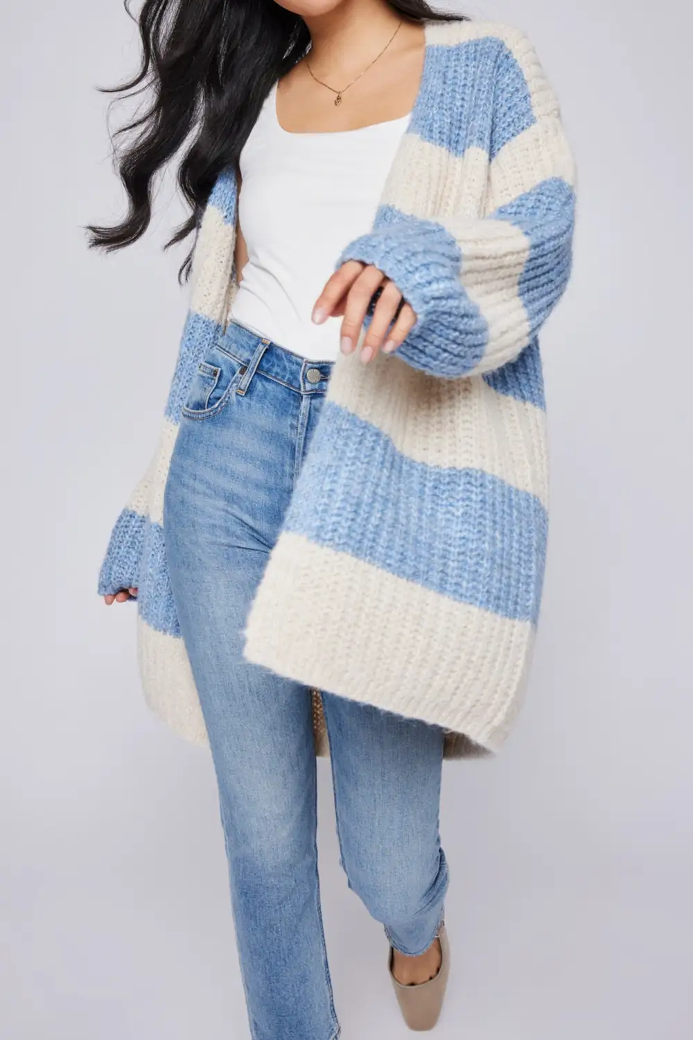 Striped Ribbed Oversized Relaxed Cardigan