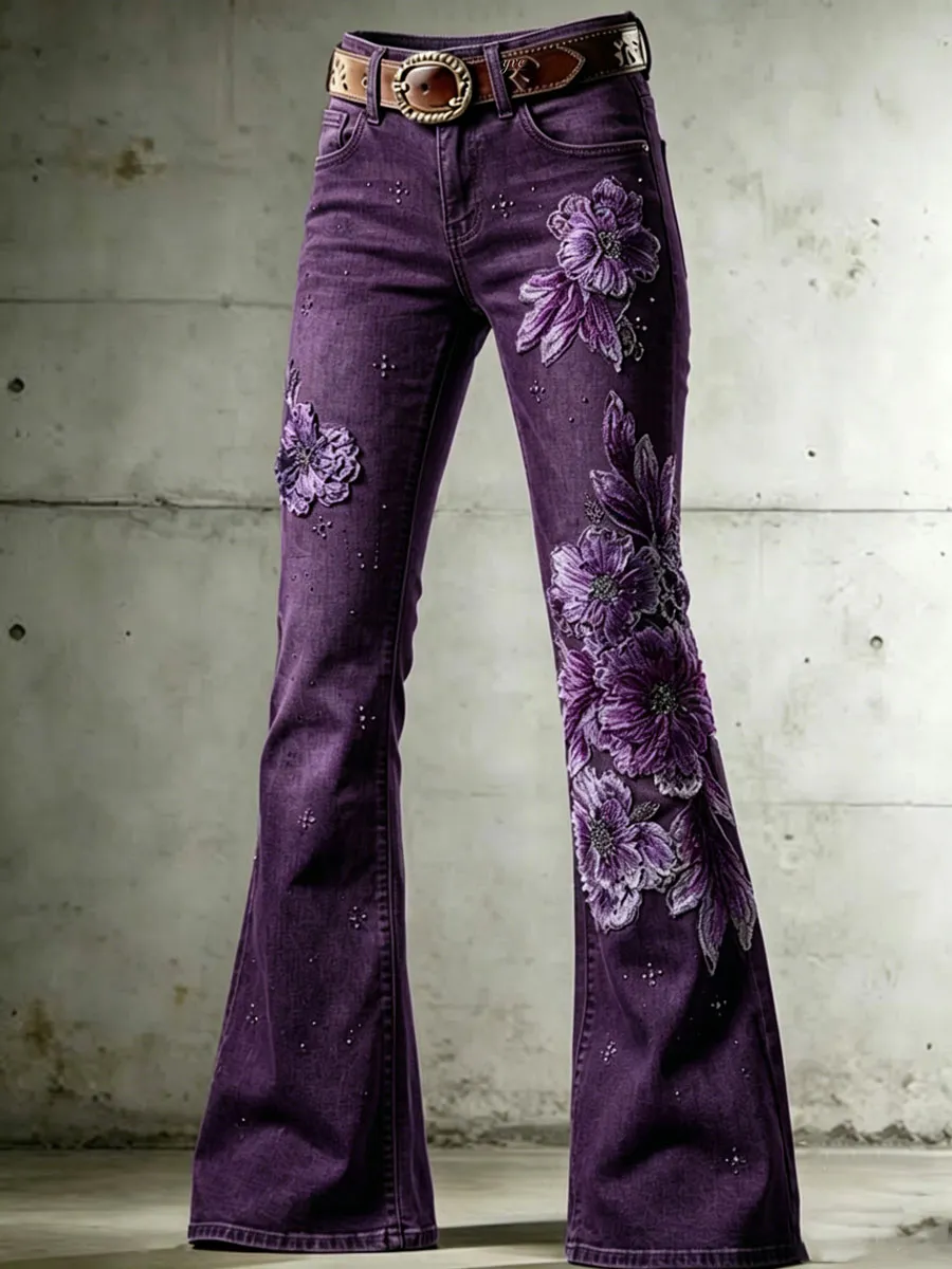 Ladies' Floral Patterned Casual Flared Pants