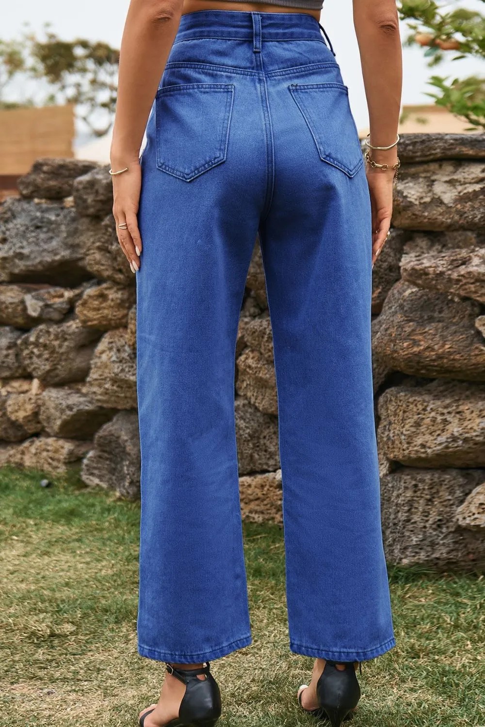 High Waist Loose Fit Ankle Slit Denim Jeans