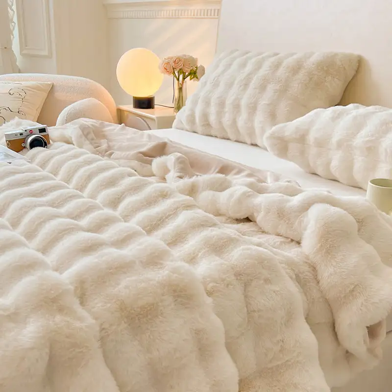 Faux Fur Plush Throw Blanket