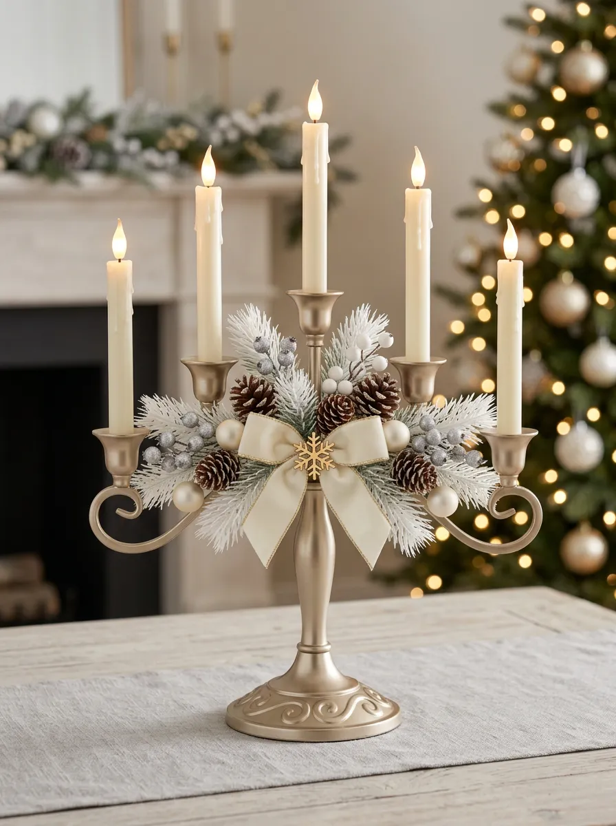 Snowflake Pinecone Printed Candelabra