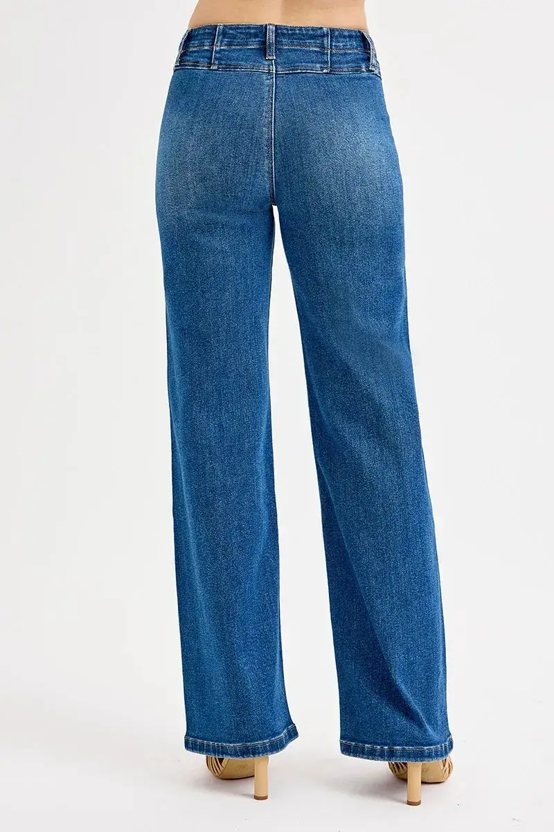 Classic Wide Leg Seam Detail Denim Jeans