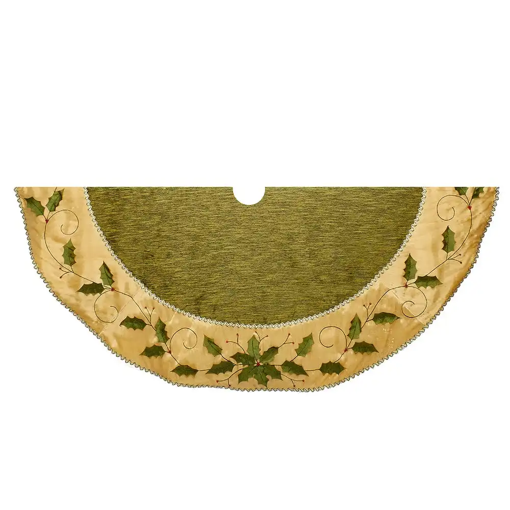 Embroidered Holly Leaf Tree Skirt