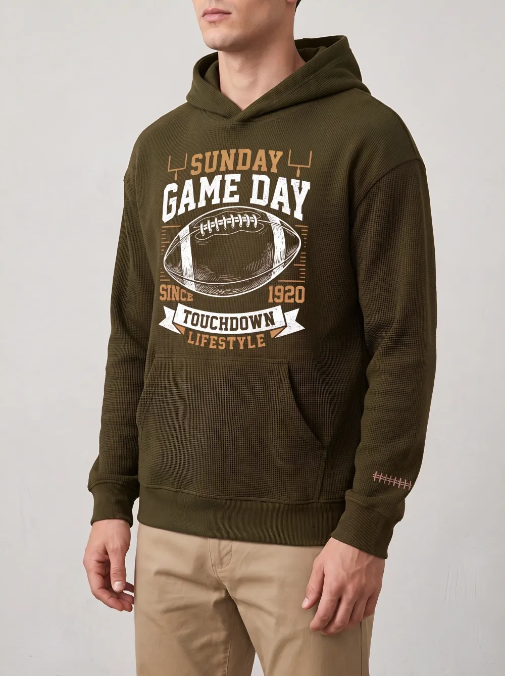 Men's American Football Sunday Game Day Printed Waffle Hoodie