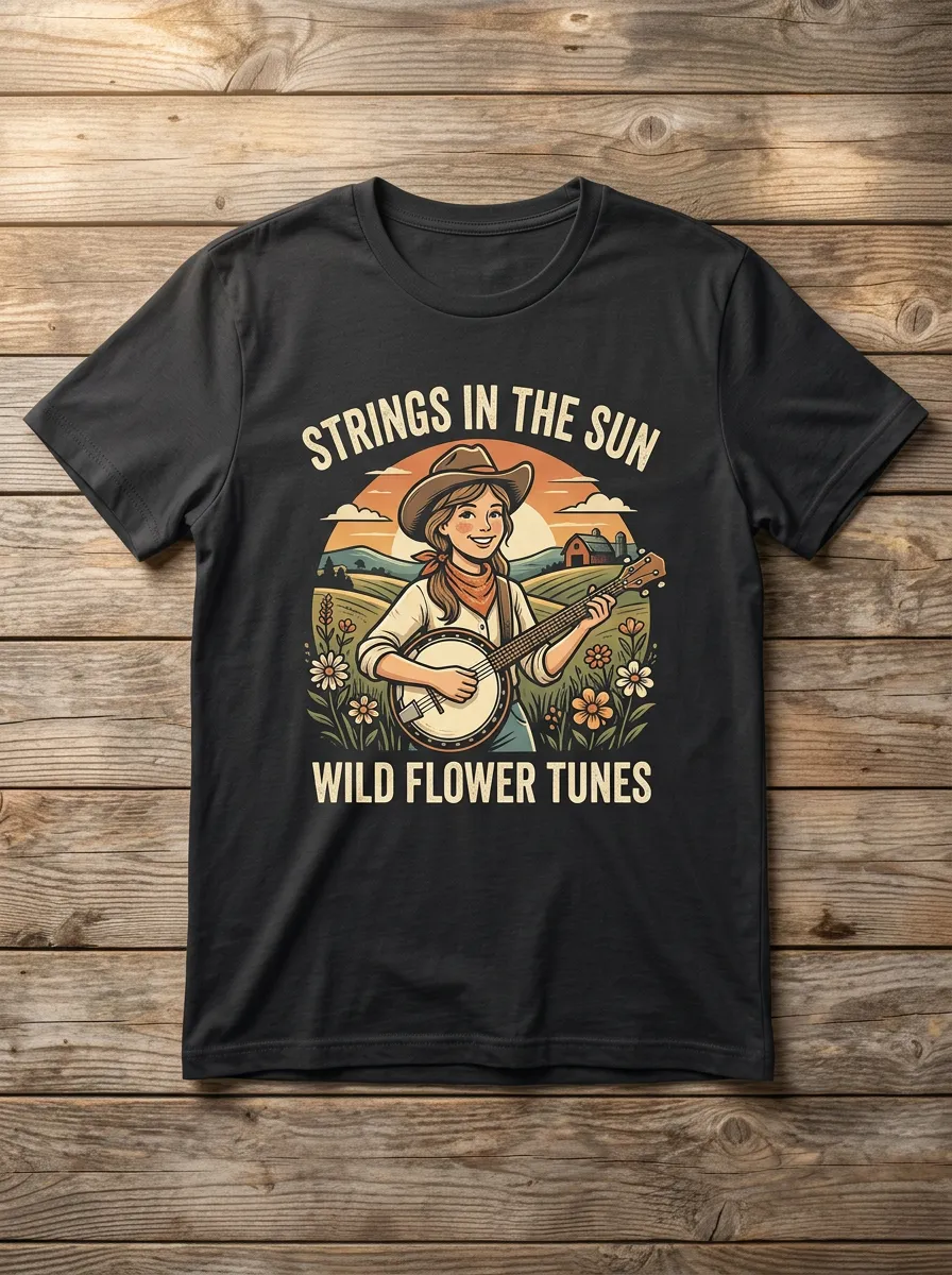 Banjo Country Music Crewneck T-Shirt