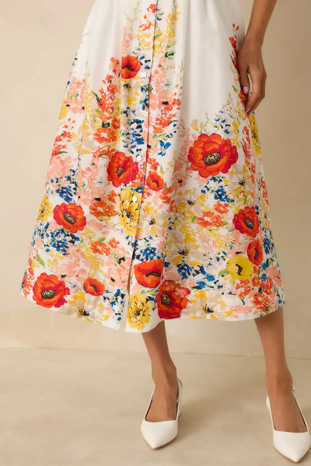 Floral White Midi Dress