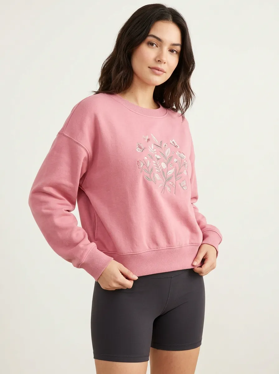 Women's Floral Butterfly Nature Lover Pink Printed Sweatshirt
