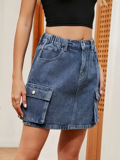High Waist Denim Woven Skirt