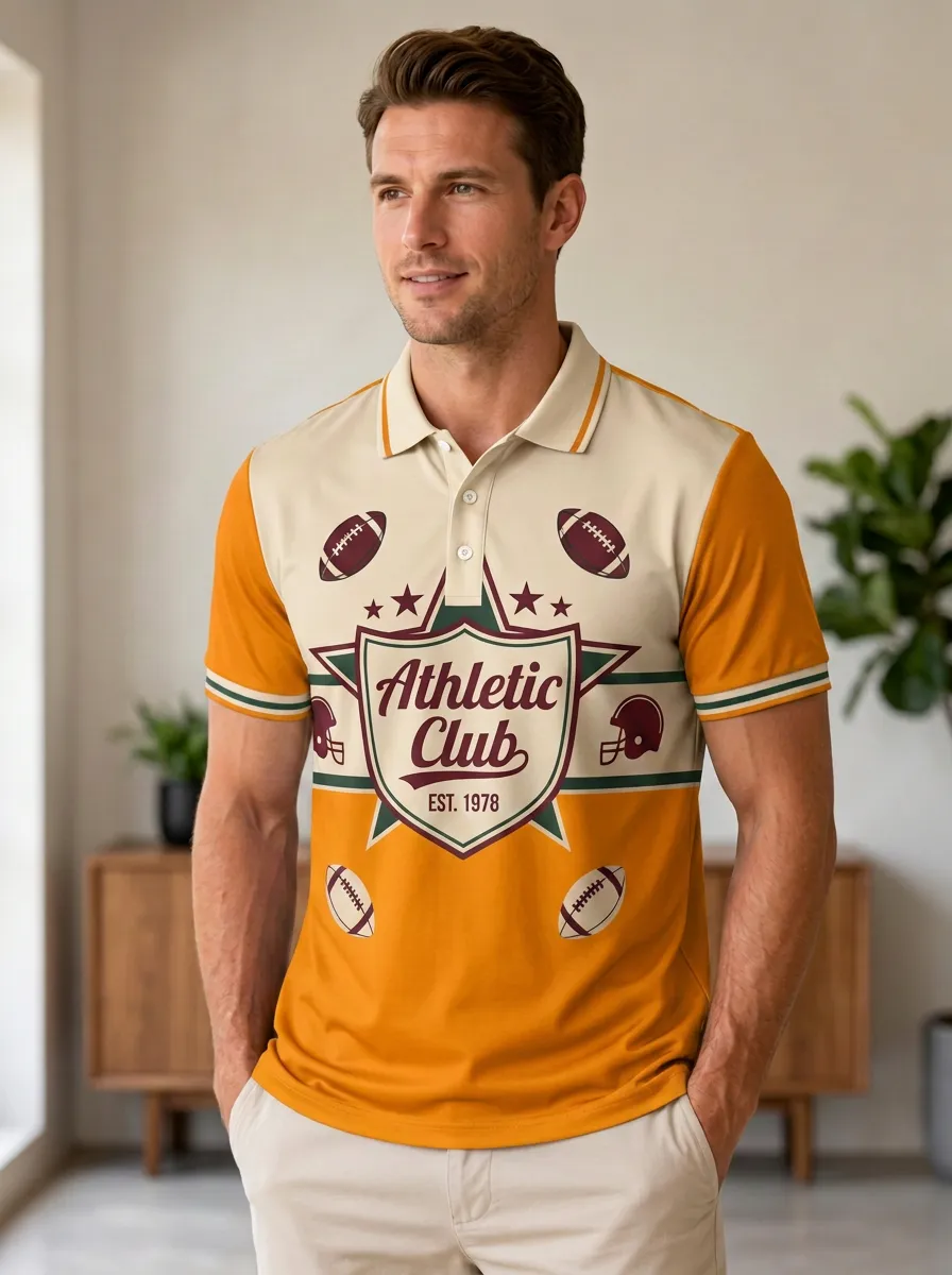 Men's Casual Gridiron Helmet Graphic Polo Shirt