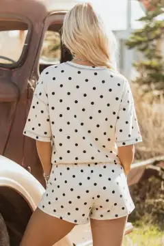 Refined Drawstring Polka-Dot Two-Piece Tee and Shorts Set