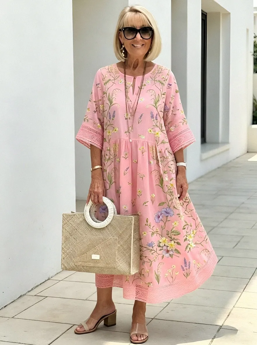 Women's Summer Vacation Floral Botanical Printed Midi Dress