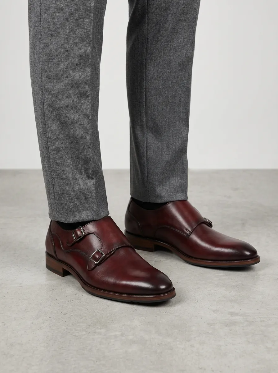 Men's Contemporary Classic Business Double Monk Strap Leather Shoes