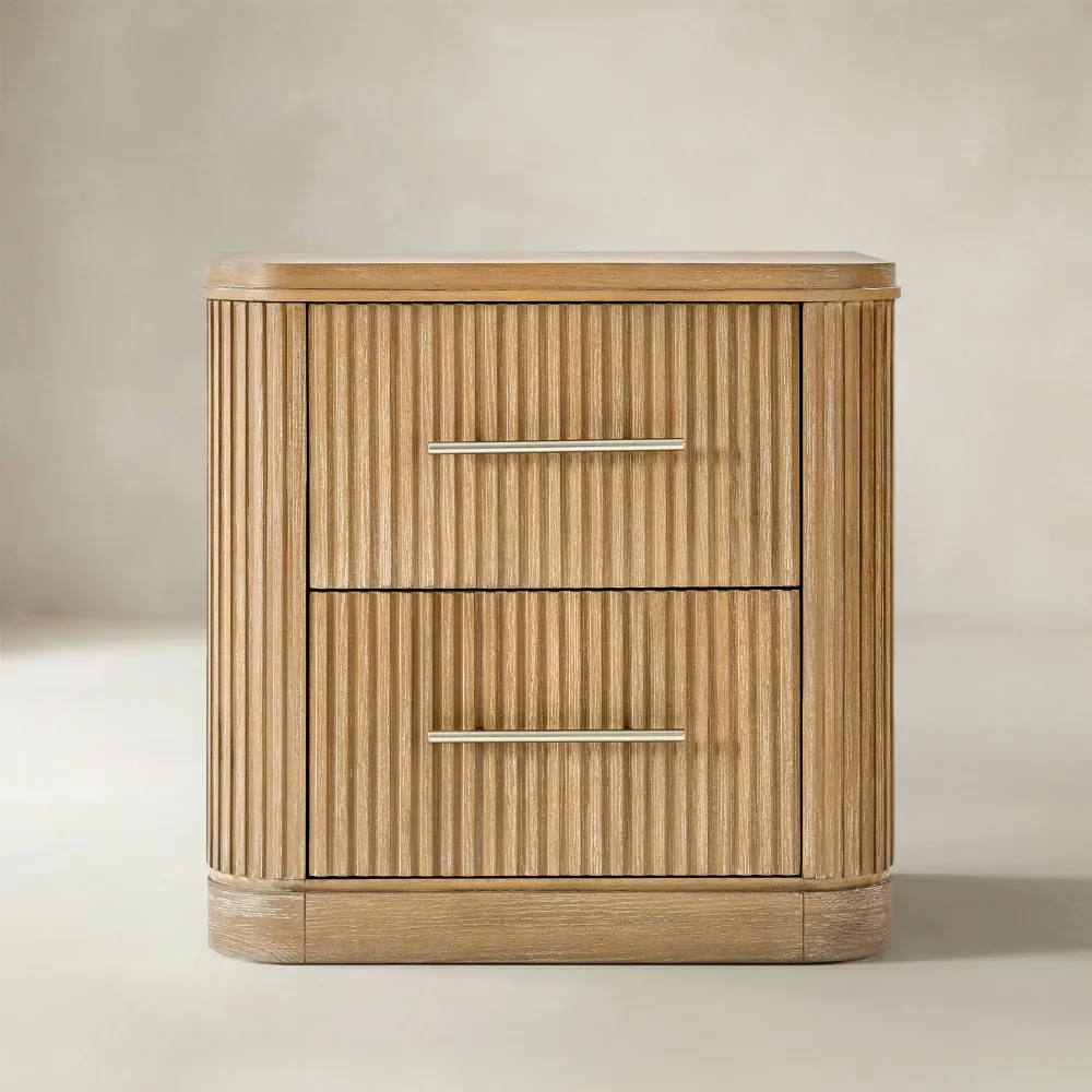Fluted Wood Bedside Nightstand