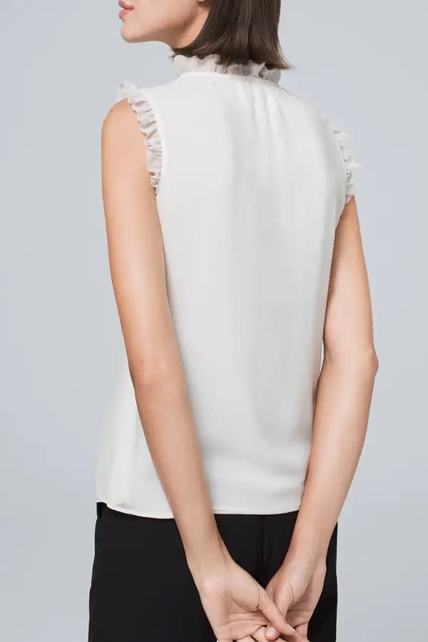 Solid V Neck Frill Trim Tank Top