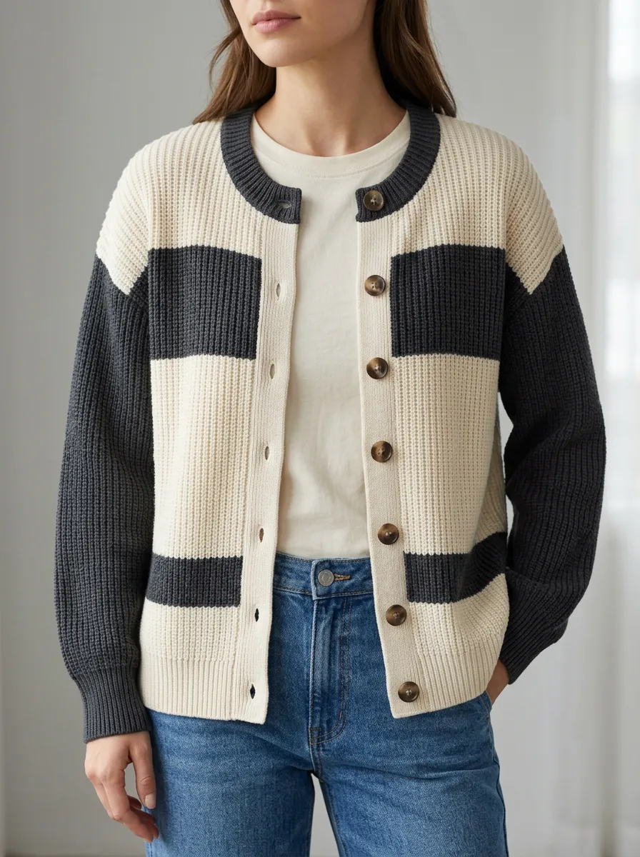 Striped Rugby Striped Print Knit Cardigan
