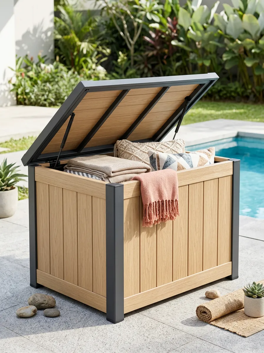 Garden Wood Grain Metal Frame Waterproof Storage Box