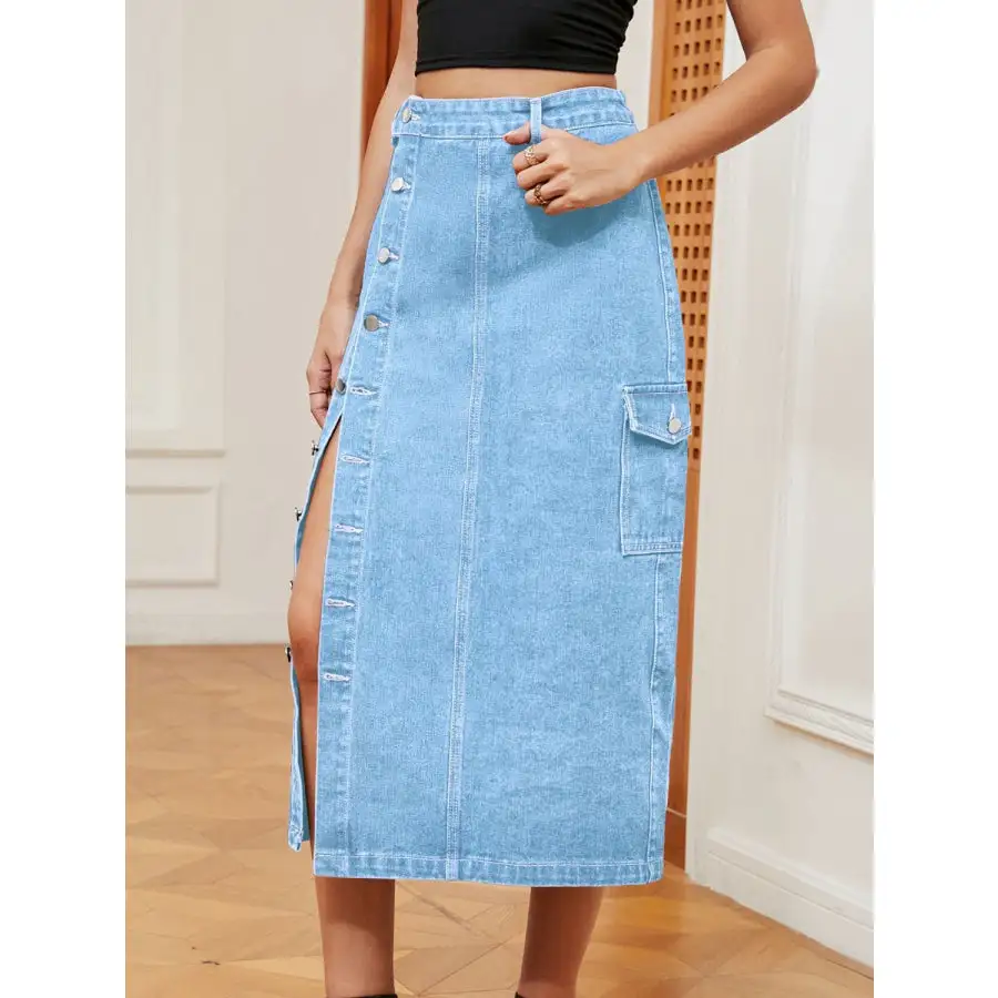 Button Down Denim Skirt