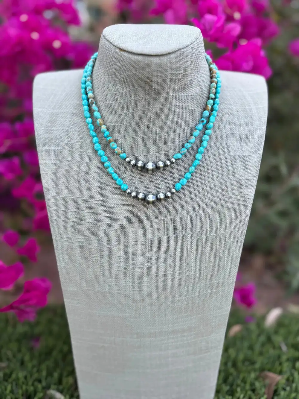 Beaded Turquoise Pearl Sterling Silver Necklace