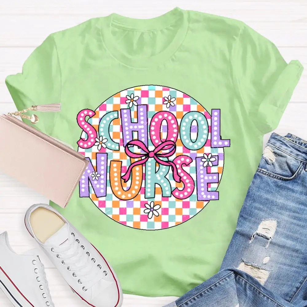 School Nurse Colorful Checkered T-Shirt