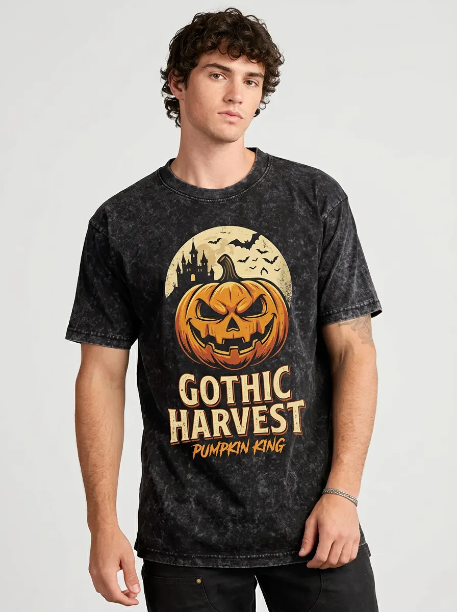 Men's Halloween Gothic Harvest Pumpkin King Printed T-shirt
