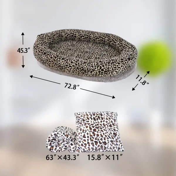 Leopard Print Pet Bed Set with Blanket and Pillow, Pet Furniture for Large Dogs and Cats