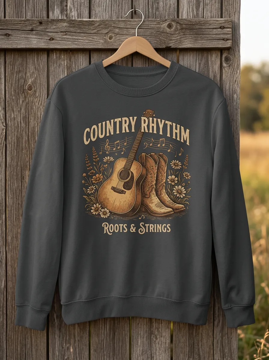 Guitar Cowboy-Boot Unisex Country Music Crew Neck Sweatshirt