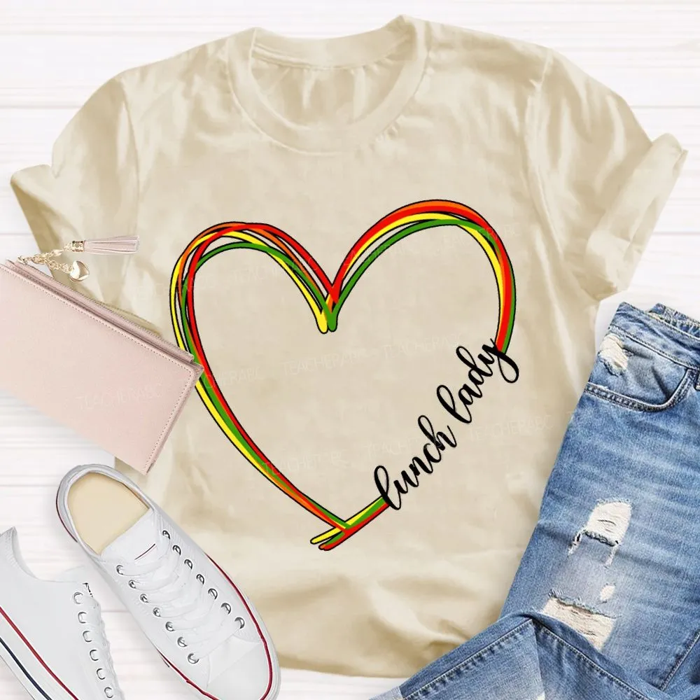 Lunch Lady Colorful Heart-Shaped Print T-Shirt