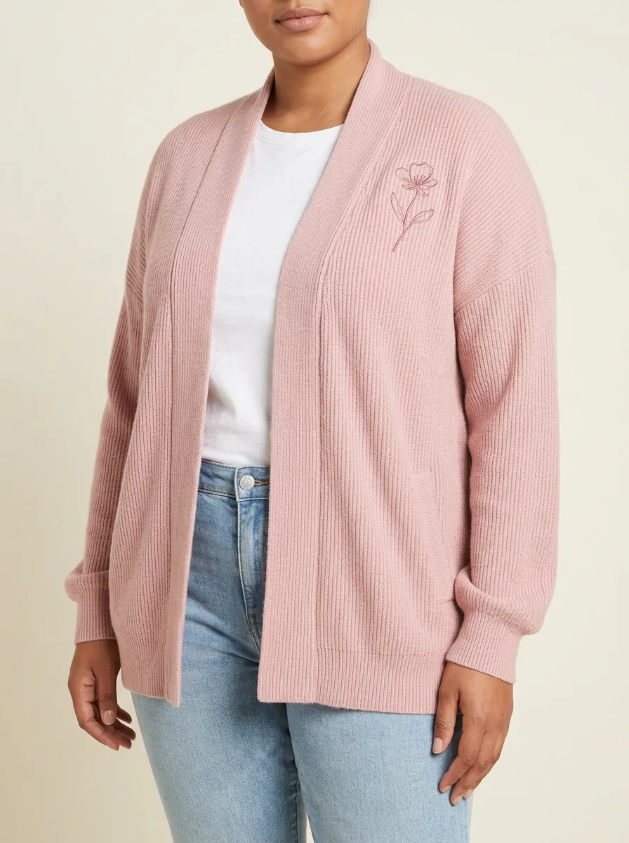 Pink Classic Floral Minimalist Line Art Print Cardigan