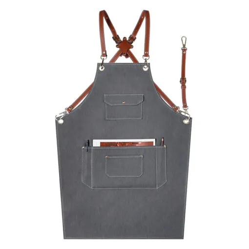 Denim Leather Strap Crossback Kitchen Work Apron