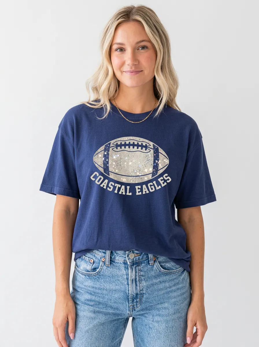 Women's Coastal Eagles Football Glitter Graphic Printed T-Shirt